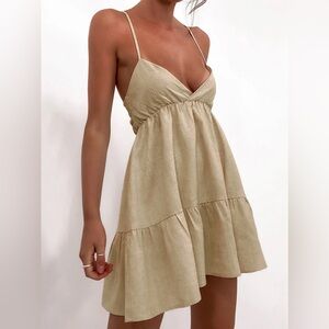 Commense Cotton & Linen Cami Short Dress in Khaki